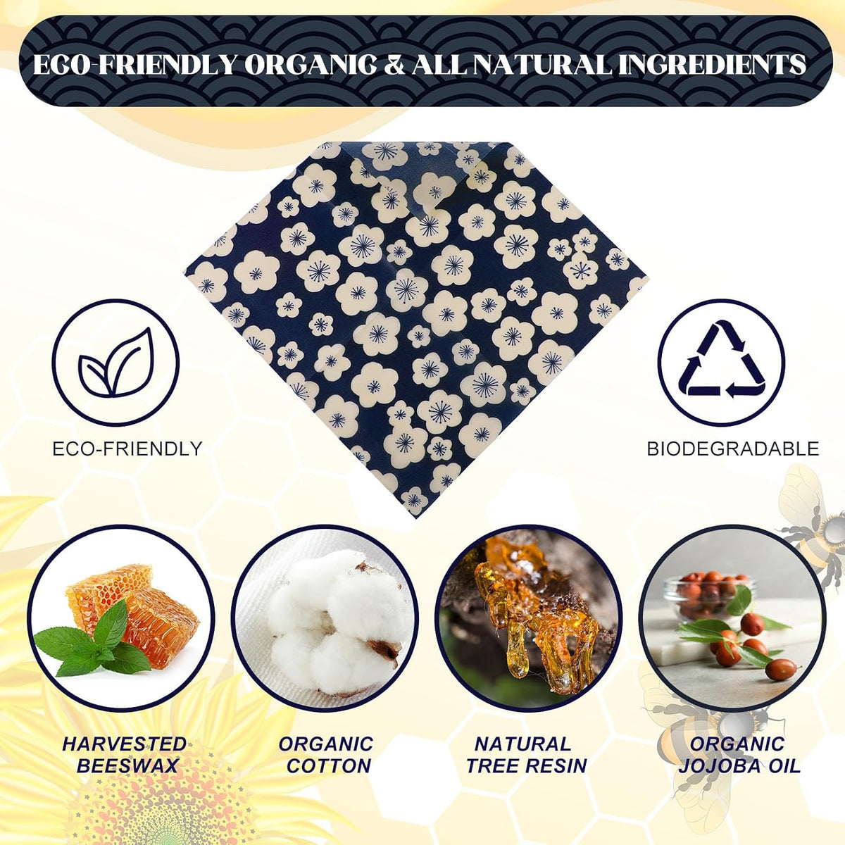 9 Pack Reusable Beeswax Wrap for Food, Beige, Japanese