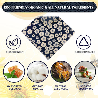 9 Pack Reusable Beeswax Wrap for Food, Beige, Japanese