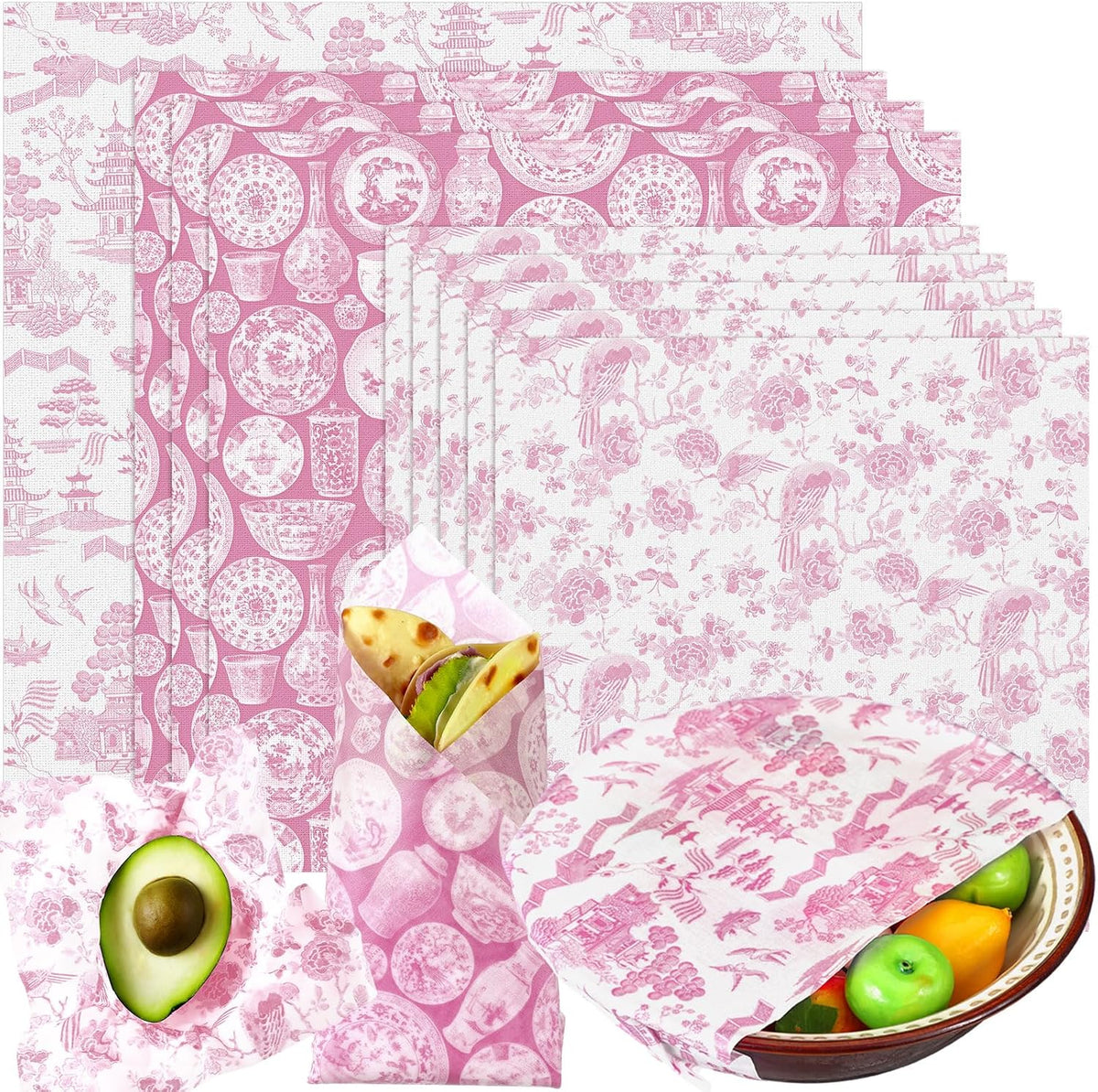 9 Pack Reusable Beeswax Wrap for Food, Beige, Japanese