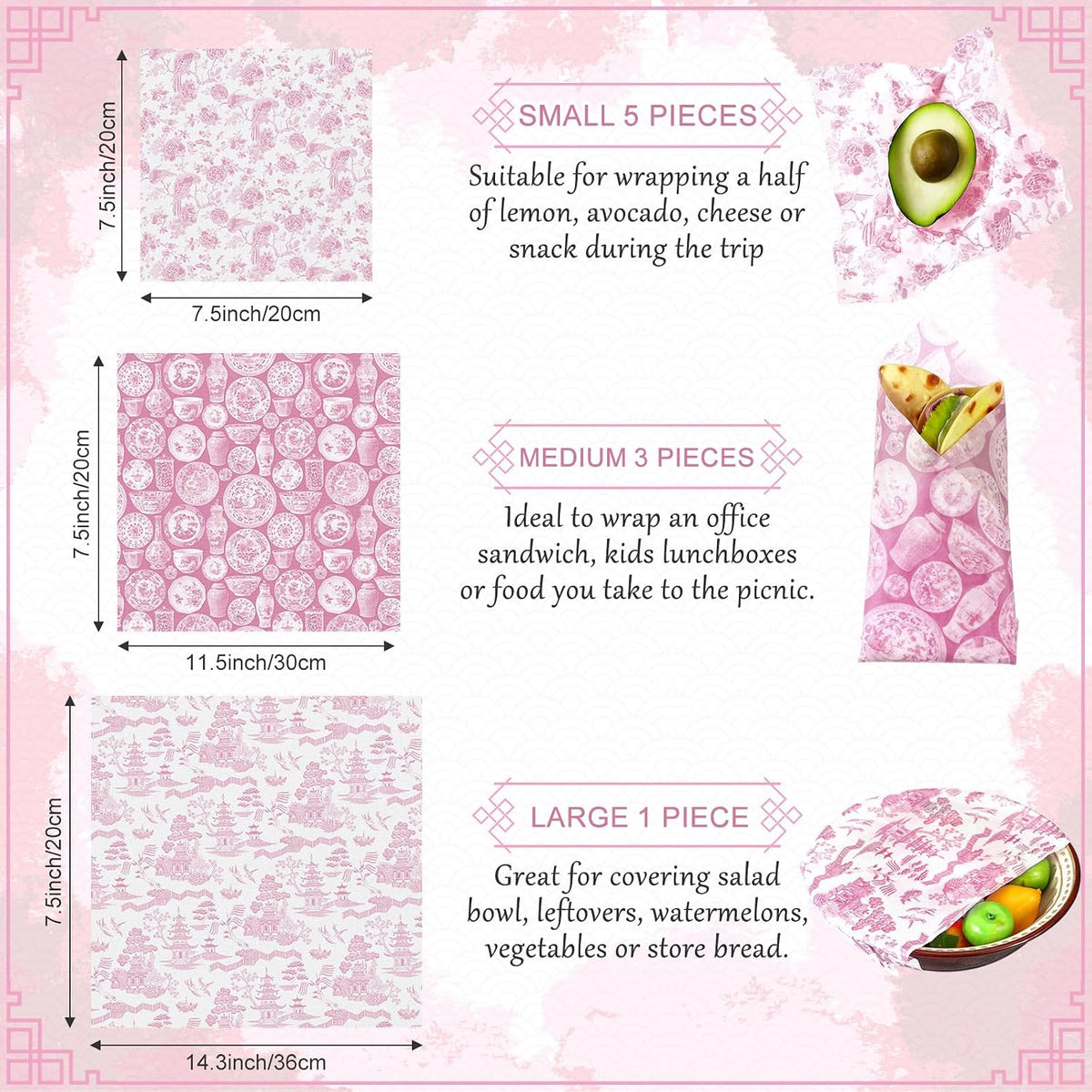 9 Pack Reusable Beeswax Wrap for Food, Beige, Japanese