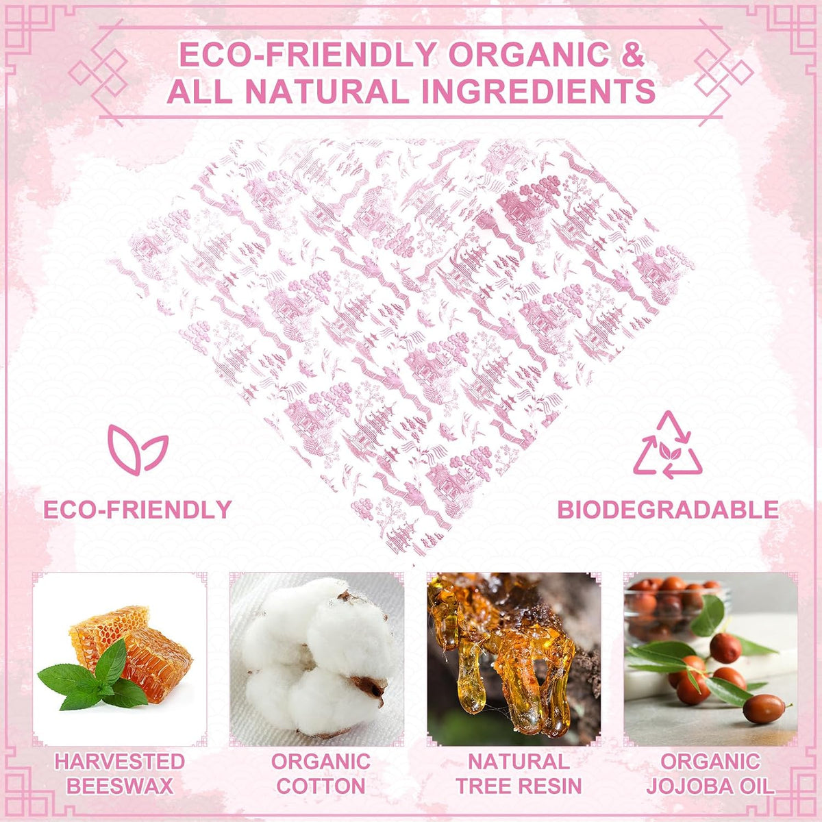 9 Pack Reusable Beeswax Wrap for Food, Beige, Japanese
