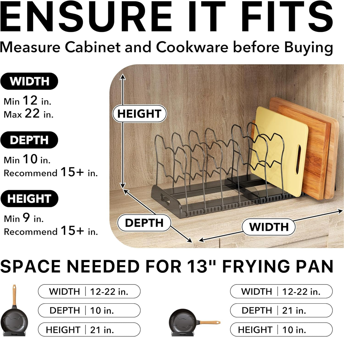 Expandable Pan Rack 10 Adjustable Compartments, White | Kitchen Cabinet Organizer for Pots, Pans, Lids & Bakeware - Pantry & Countertop Storage