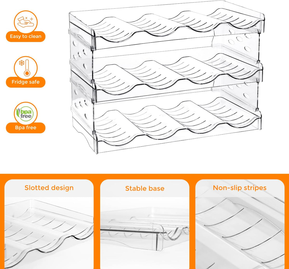 BoxedHome Plastic Water Bottle Organizer and Wine Rack Storage Holder for Inside Cabinet, Kitchen Countertop, Table Top, Pantry, Bars, Cabinets, Fridge - Clear (2 Tier 8 Containers)