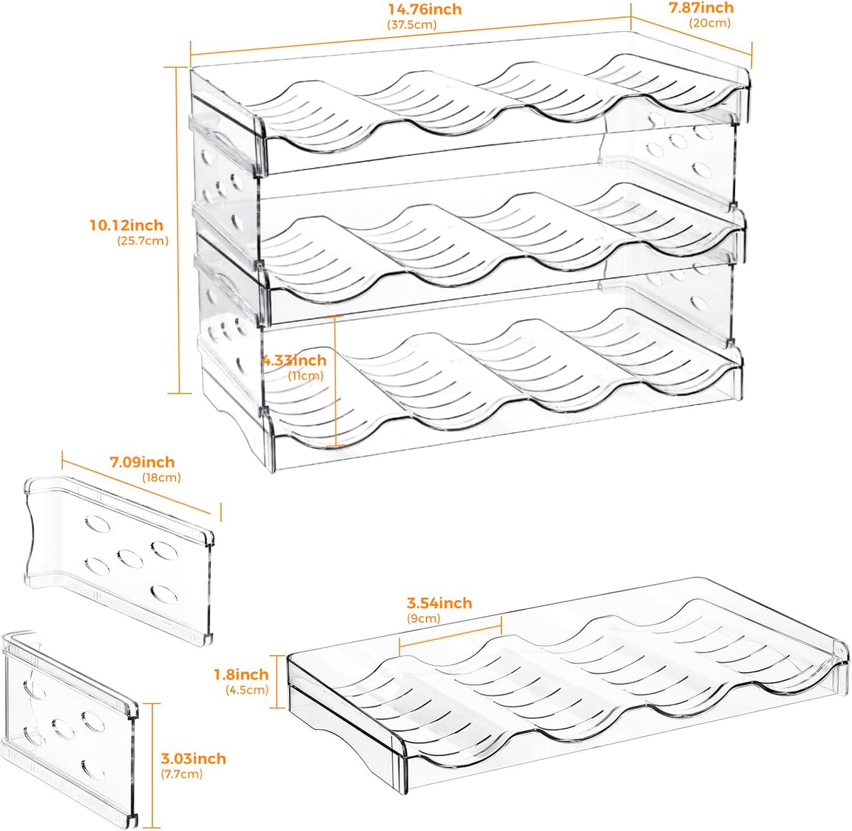 BoxedHome Plastic Water Bottle Organizer and Wine Rack Storage Holder for Inside Cabinet, Kitchen Countertop, Table Top, Pantry, Bars, Cabinets, Fridge - Clear (2 Tier 8 Containers)