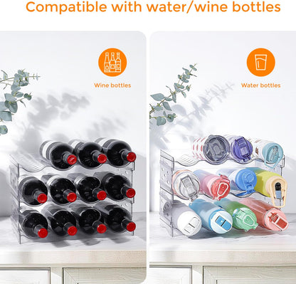 BoxedHome Plastic Water Bottle Organizer and Wine Rack Storage Holder for Inside Cabinet, Kitchen Countertop, Table Top, Pantry, Bars, Cabinets, Fridge - Clear (2 Tier 8 Containers)