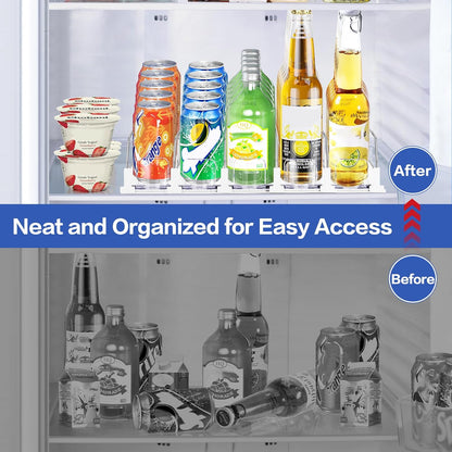 Drink Organizer for Mini Fridge, Automatic Pusher Drink Dispenser for Refrigerator, Soda Can Organizer for Beer Beverage Holds up to 12 Cans 3 Row (Depth 12.2" x Wide 9.9") White