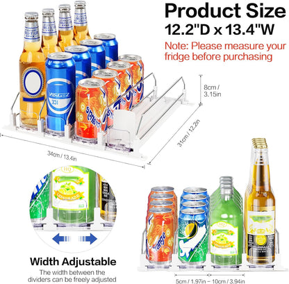 Drink Organizer for Mini Fridge, Automatic Pusher Drink Dispenser for Refrigerator, Soda Can Organizer for Beer Beverage Holds up to 12 Cans 3 Row (Depth 12.2" x Wide 9.9") White