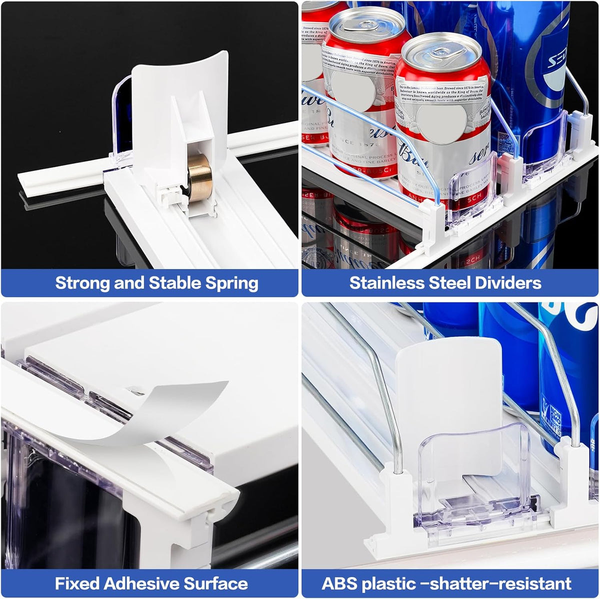 Drink Organizer for Mini Fridge, Automatic Pusher Drink Dispenser for Refrigerator, Soda Can Organizer for Beer Beverage Holds up to 12 Cans 3 Row (Depth 12.2" x Wide 9.9") White