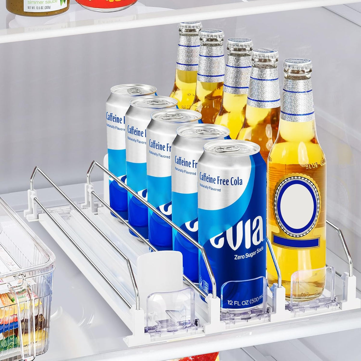 Drink Organizer for Mini Fridge, Automatic Pusher Drink Dispenser for Refrigerator, Soda Can Organizer for Beer Beverage Holds up to 12 Cans 3 Row (Depth 12.2" x Wide 9.9") White