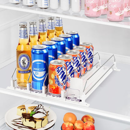 Drink Organizer for Mini Fridge, Automatic Pusher Drink Dispenser for Refrigerator, Soda Can Organizer for Beer Beverage Holds up to 12 Cans 3 Row (Depth 12.2" x Wide 9.9") White