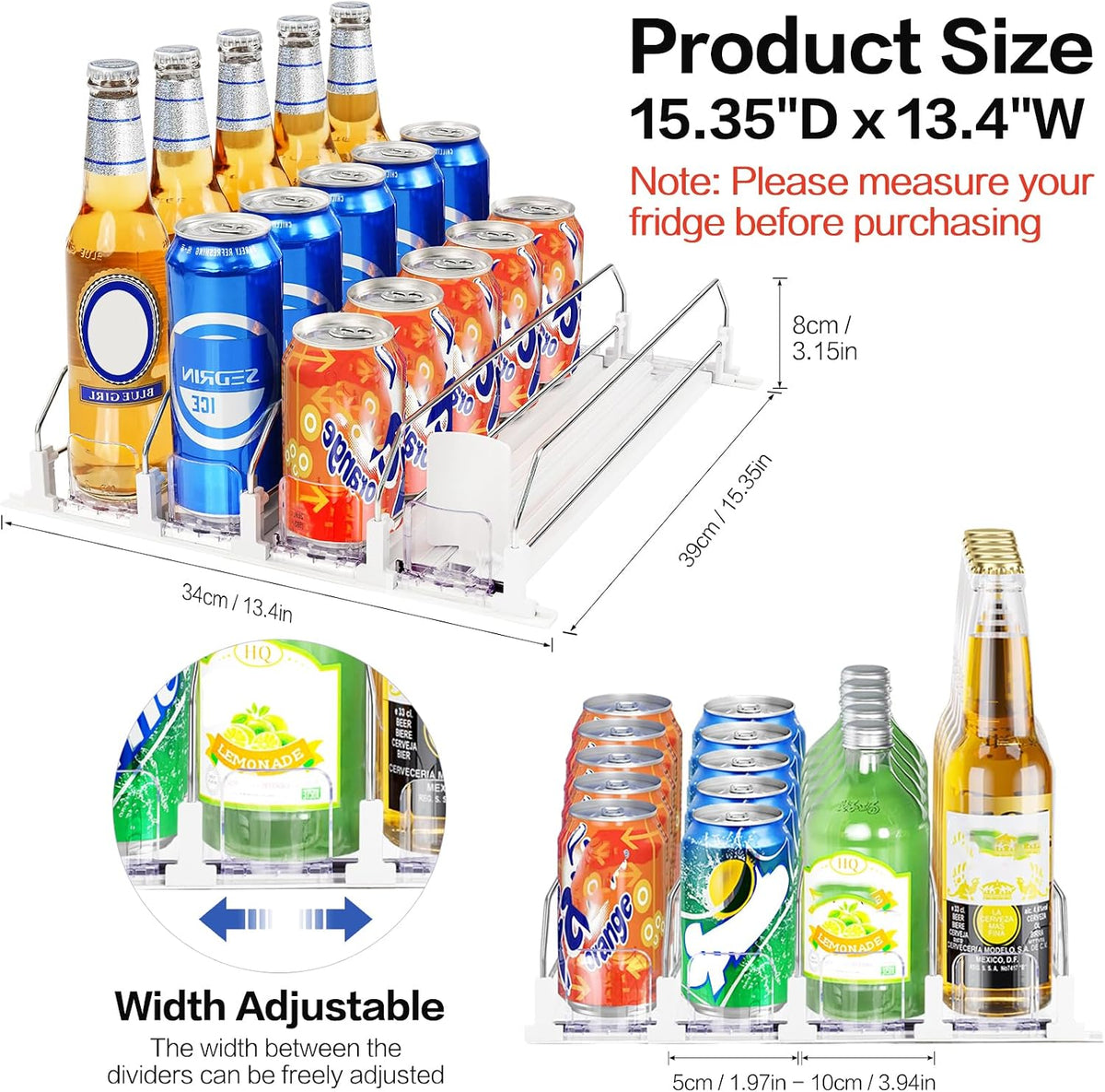 Drink Organizer for Mini Fridge, Automatic Pusher Drink Dispenser for Refrigerator, Soda Can Organizer for Beer Beverage Holds up to 12 Cans 3 Row (Depth 12.2" x Wide 9.9") White