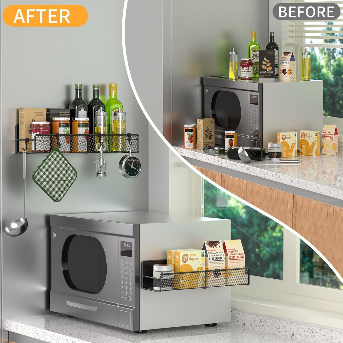 Magnetic Spice Rack for Refrigerator, Metal Magnetic Shelf Black, Moveable Spice Organizer with Hooks, Super Magnetic Fridge Shelf for Kitchen Organization and Storage