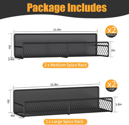 Magnetic Spice Rack for Refrigerator, Metal Magnetic Shelf Black, Moveable Spice Organizer with Hooks, Super Magnetic Fridge Shelf for Kitchen Organization and Storage