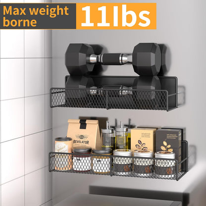 Magnetic Spice Rack for Refrigerator, Metal Magnetic Shelf Black, Moveable Spice Organizer with Hooks, Super Magnetic Fridge Shelf for Kitchen Organization and Storage