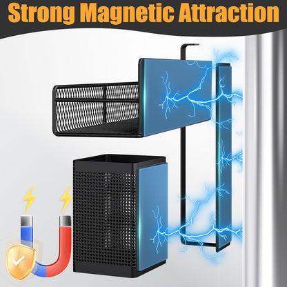Magnetic Spice Rack for Refrigerator, Metal Magnetic Shelf Black, Moveable Spice Organizer with Hooks, Super Magnetic Fridge Shelf for Kitchen Organization and Storage