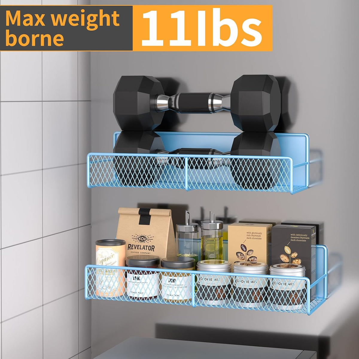 Magnetic Spice Rack for Refrigerator, Metal Magnetic Shelf Black, Moveable Spice Organizer with Hooks, Super Magnetic Fridge Shelf for Kitchen Organization and Storage