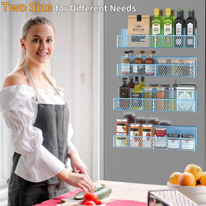 Magnetic Spice Rack for Refrigerator, Metal Magnetic Shelf Black, Moveable Spice Organizer with Hooks, Super Magnetic Fridge Shelf for Kitchen Organization and Storage