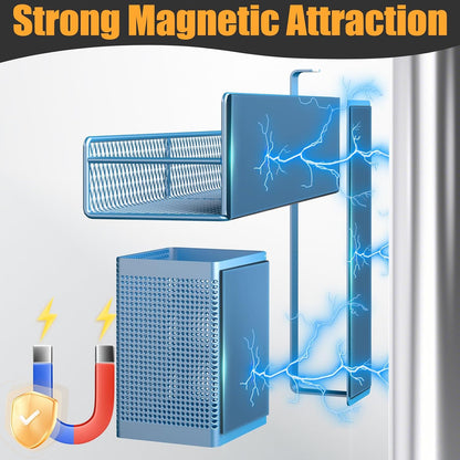 Magnetic Spice Rack for Refrigerator, Metal Magnetic Shelf Black, Moveable Spice Organizer with Hooks, Super Magnetic Fridge Shelf for Kitchen Organization and Storage