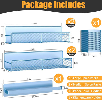 Magnetic Spice Rack for Refrigerator, Metal Magnetic Shelf Black, Moveable Spice Organizer with Hooks, Super Magnetic Fridge Shelf for Kitchen Organization and Storage