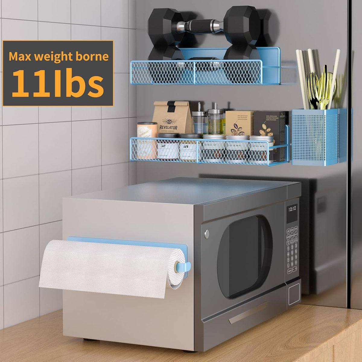 Magnetic Spice Rack for Refrigerator, Metal Magnetic Shelf Black, Moveable Spice Organizer with Hooks, Super Magnetic Fridge Shelf for Kitchen Organization and Storage