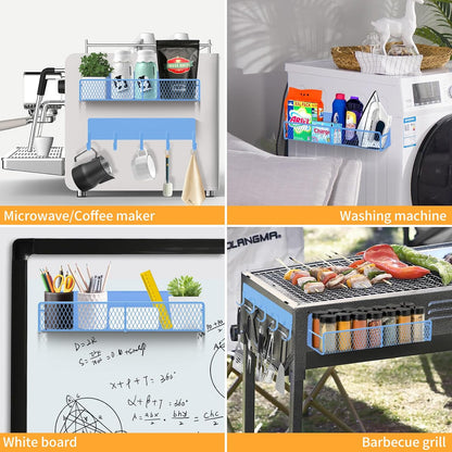Magnetic Spice Rack for Refrigerator, Metal Magnetic Shelf Black, Moveable Spice Organizer with Hooks, Super Magnetic Fridge Shelf for Kitchen Organization and Storage