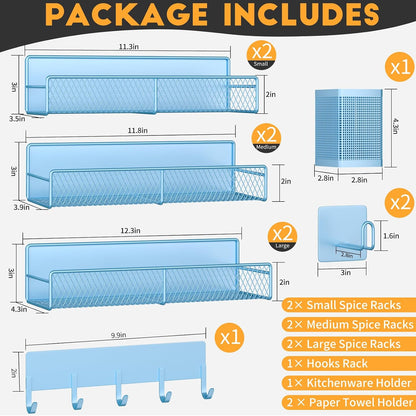 Magnetic Spice Rack for Refrigerator, Metal Magnetic Shelf Black, Moveable Spice Organizer with Hooks, Super Magnetic Fridge Shelf for Kitchen Organization and Storage
