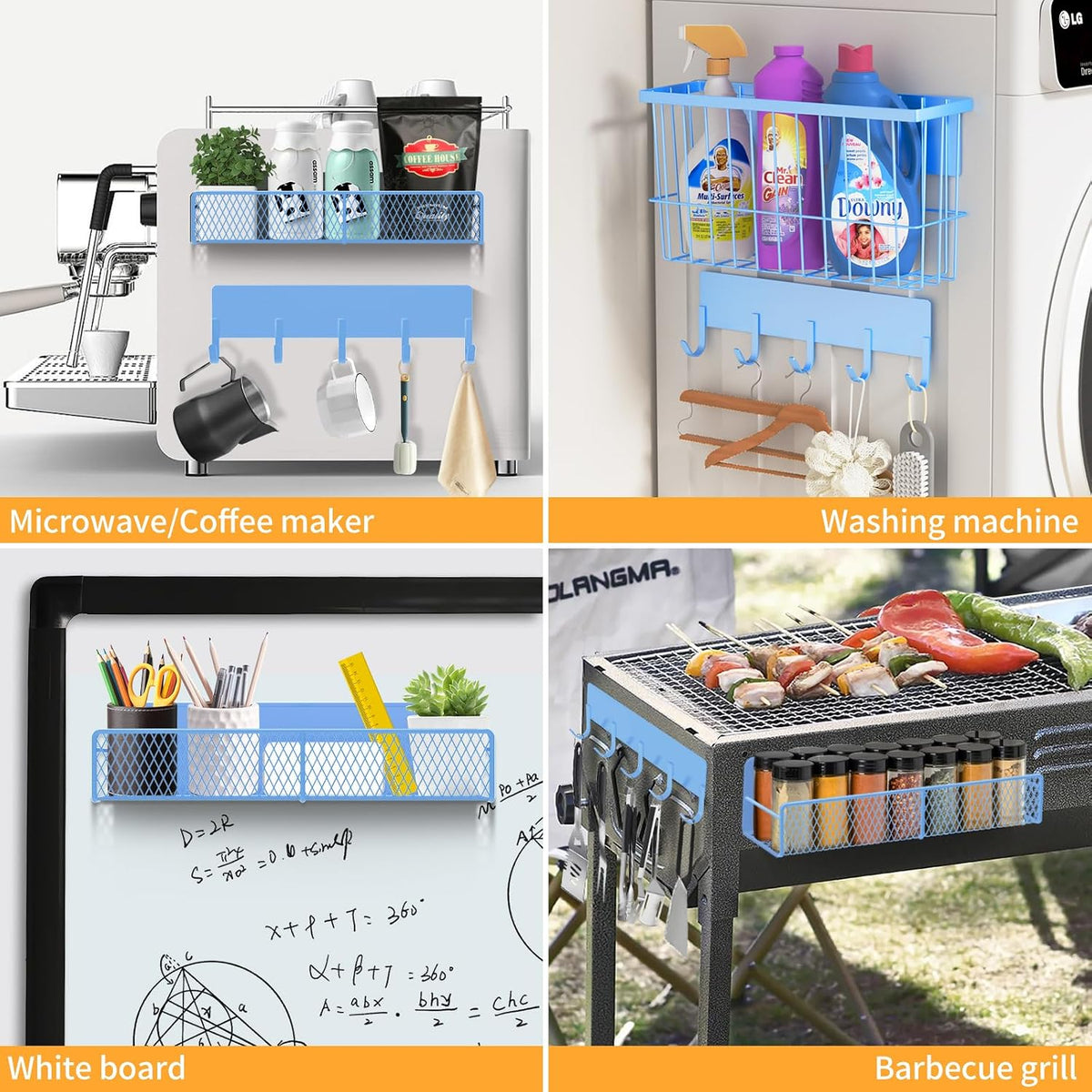 Magnetic Spice Rack for Refrigerator, Metal Magnetic Shelf Black, Moveable Spice Organizer with Hooks, Super Magnetic Fridge Shelf for Kitchen Organization and Storage