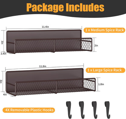Magnetic Spice Rack for Refrigerator, Metal Magnetic Shelf Black, Moveable Spice Organizer with Hooks, Super Magnetic Fridge Shelf for Kitchen Organization and Storage