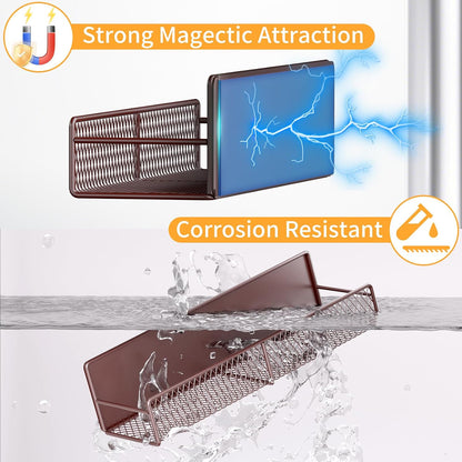 Magnetic Spice Rack for Refrigerator, Metal Magnetic Shelf Black, Moveable Spice Organizer with Hooks, Super Magnetic Fridge Shelf for Kitchen Organization and Storage