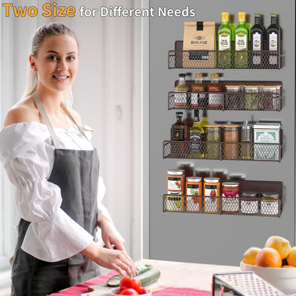 Magnetic Spice Rack for Refrigerator, Metal Magnetic Shelf Black, Moveable Spice Organizer with Hooks, Super Magnetic Fridge Shelf for Kitchen Organization and Storage