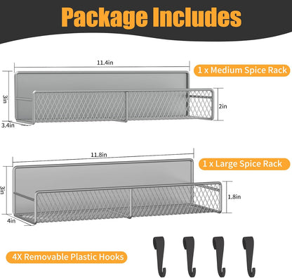 Magnetic Spice Rack for Refrigerator, Metal Magnetic Shelf Black, Moveable Spice Organizer with Hooks, Super Magnetic Fridge Shelf for Kitchen Organization and Storage