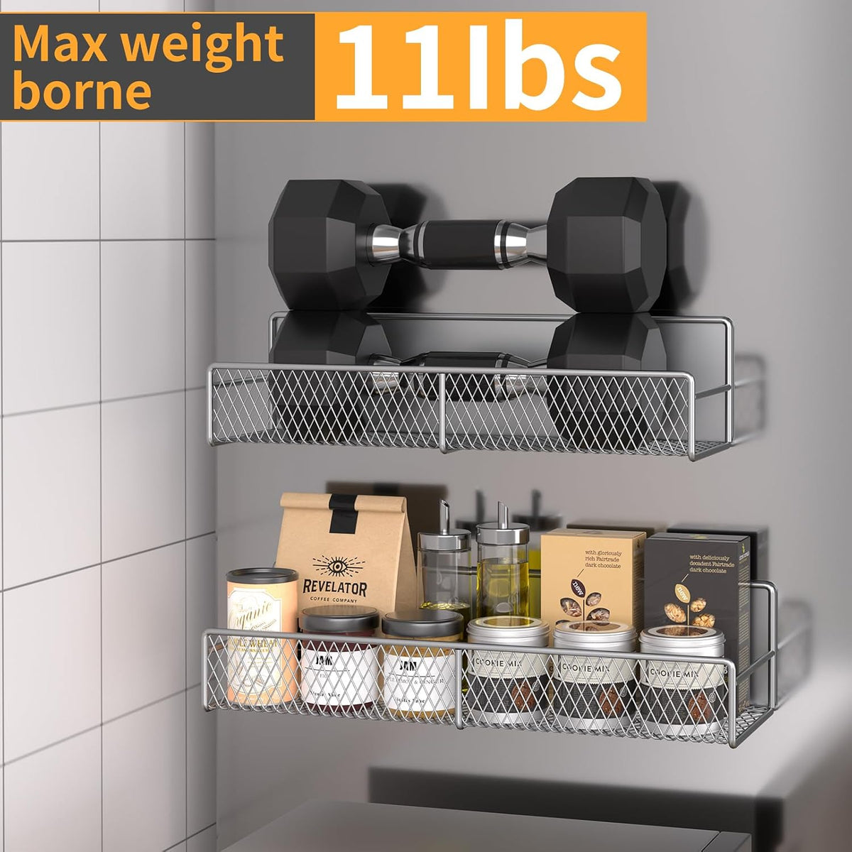 Magnetic Spice Rack for Refrigerator, Metal Magnetic Shelf Black, Moveable Spice Organizer with Hooks, Super Magnetic Fridge Shelf for Kitchen Organization and Storage