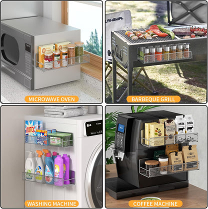 Magnetic Spice Rack for Refrigerator, Metal Magnetic Shelf Black, Moveable Spice Organizer with Hooks, Super Magnetic Fridge Shelf for Kitchen Organization and Storage