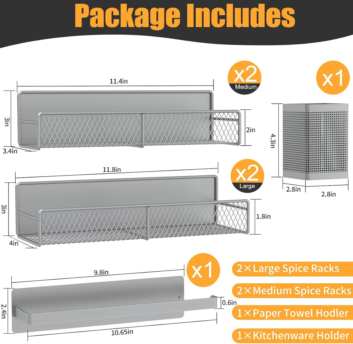 Magnetic Spice Rack for Refrigerator, Metal Magnetic Shelf Black, Moveable Spice Organizer with Hooks, Super Magnetic Fridge Shelf for Kitchen Organization and Storage