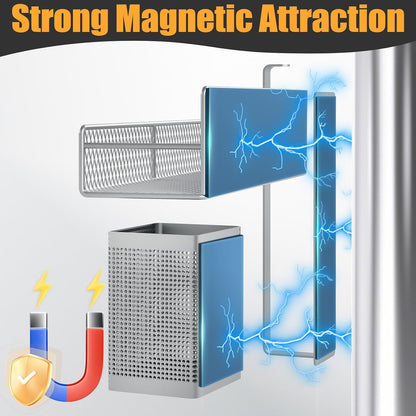 Magnetic Spice Rack for Refrigerator, Metal Magnetic Shelf Black, Moveable Spice Organizer with Hooks, Super Magnetic Fridge Shelf for Kitchen Organization and Storage