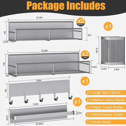Magnetic Spice Rack for Refrigerator, Metal Magnetic Shelf Black, Moveable Spice Organizer with Hooks, Super Magnetic Fridge Shelf for Kitchen Organization and Storage