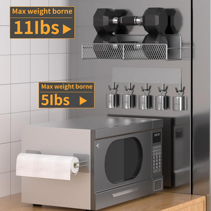 Magnetic Spice Rack for Refrigerator, Metal Magnetic Shelf Black, Moveable Spice Organizer with Hooks, Super Magnetic Fridge Shelf for Kitchen Organization and Storage