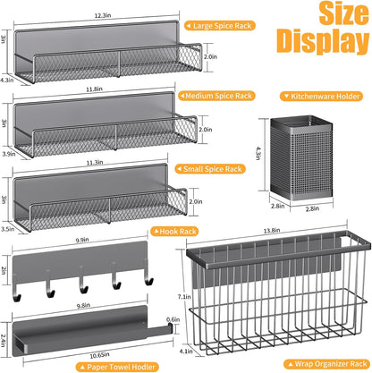 Magnetic Spice Rack for Refrigerator, Metal Magnetic Shelf Black, Moveable Spice Organizer with Hooks, Super Magnetic Fridge Shelf for Kitchen Organization and Storage