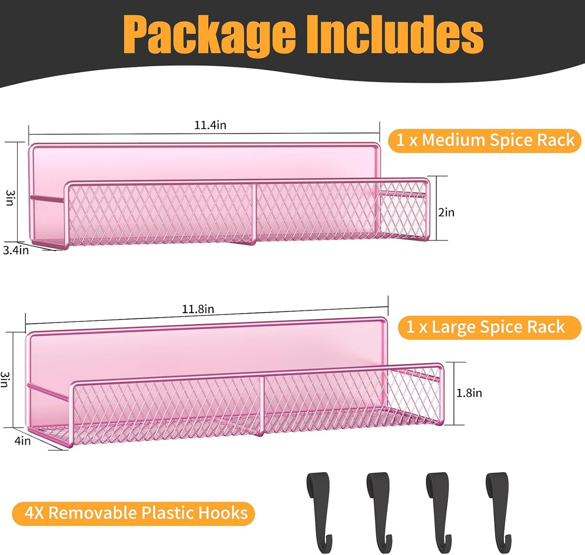 Magnetic Spice Rack for Refrigerator, Metal Magnetic Shelf Black, Moveable Spice Organizer with Hooks, Super Magnetic Fridge Shelf for Kitchen Organization and Storage