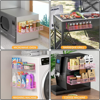 Magnetic Spice Rack for Refrigerator, Metal Magnetic Shelf Black, Moveable Spice Organizer with Hooks, Super Magnetic Fridge Shelf for Kitchen Organization and Storage