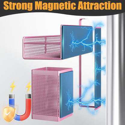 Magnetic Spice Rack for Refrigerator, Metal Magnetic Shelf Black, Moveable Spice Organizer with Hooks, Super Magnetic Fridge Shelf for Kitchen Organization and Storage