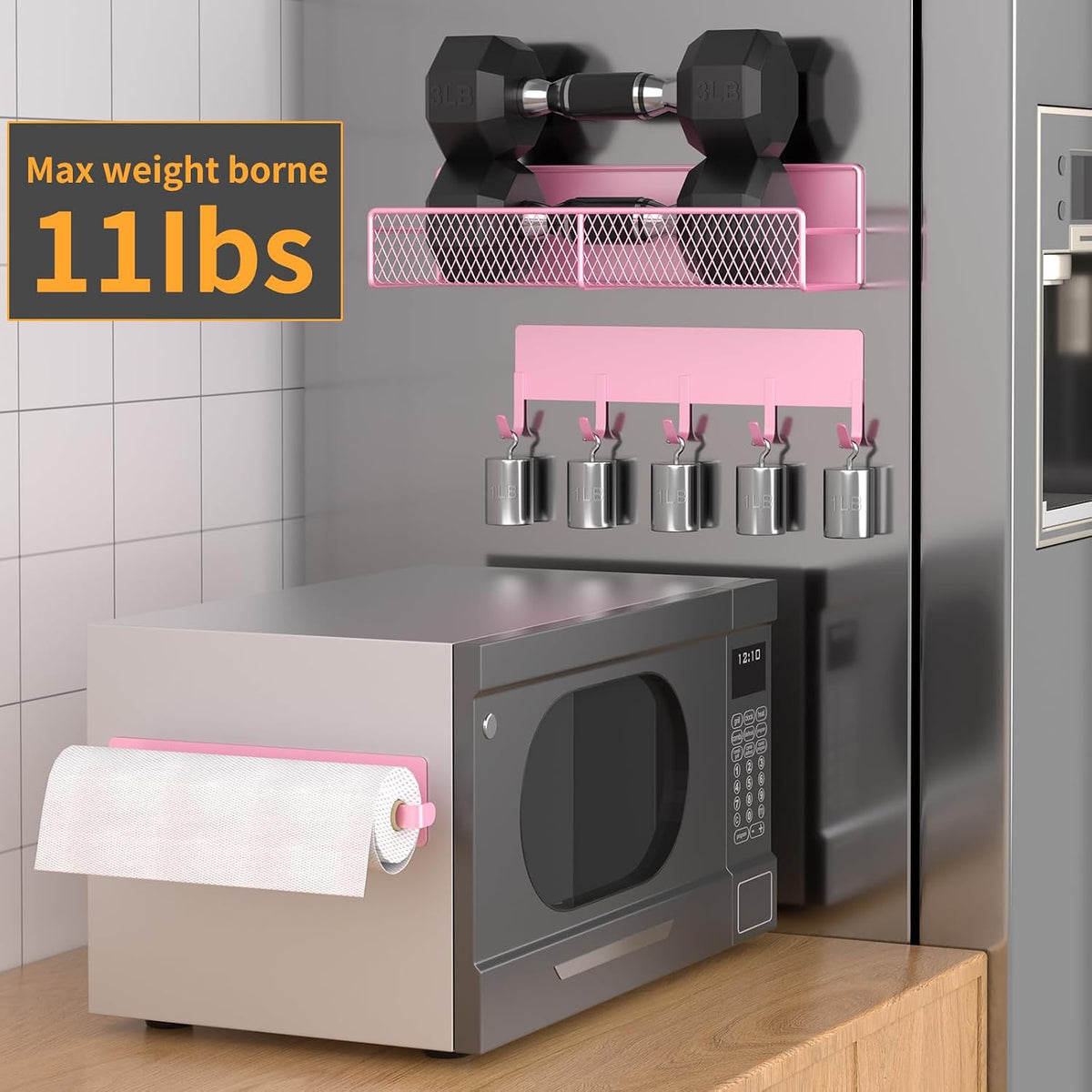 Magnetic Spice Rack for Refrigerator, Metal Magnetic Shelf Black, Moveable Spice Organizer with Hooks, Super Magnetic Fridge Shelf for Kitchen Organization and Storage