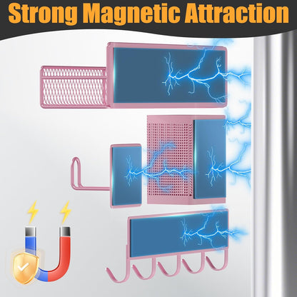 Magnetic Spice Rack for Refrigerator, Metal Magnetic Shelf Black, Moveable Spice Organizer with Hooks, Super Magnetic Fridge Shelf for Kitchen Organization and Storage