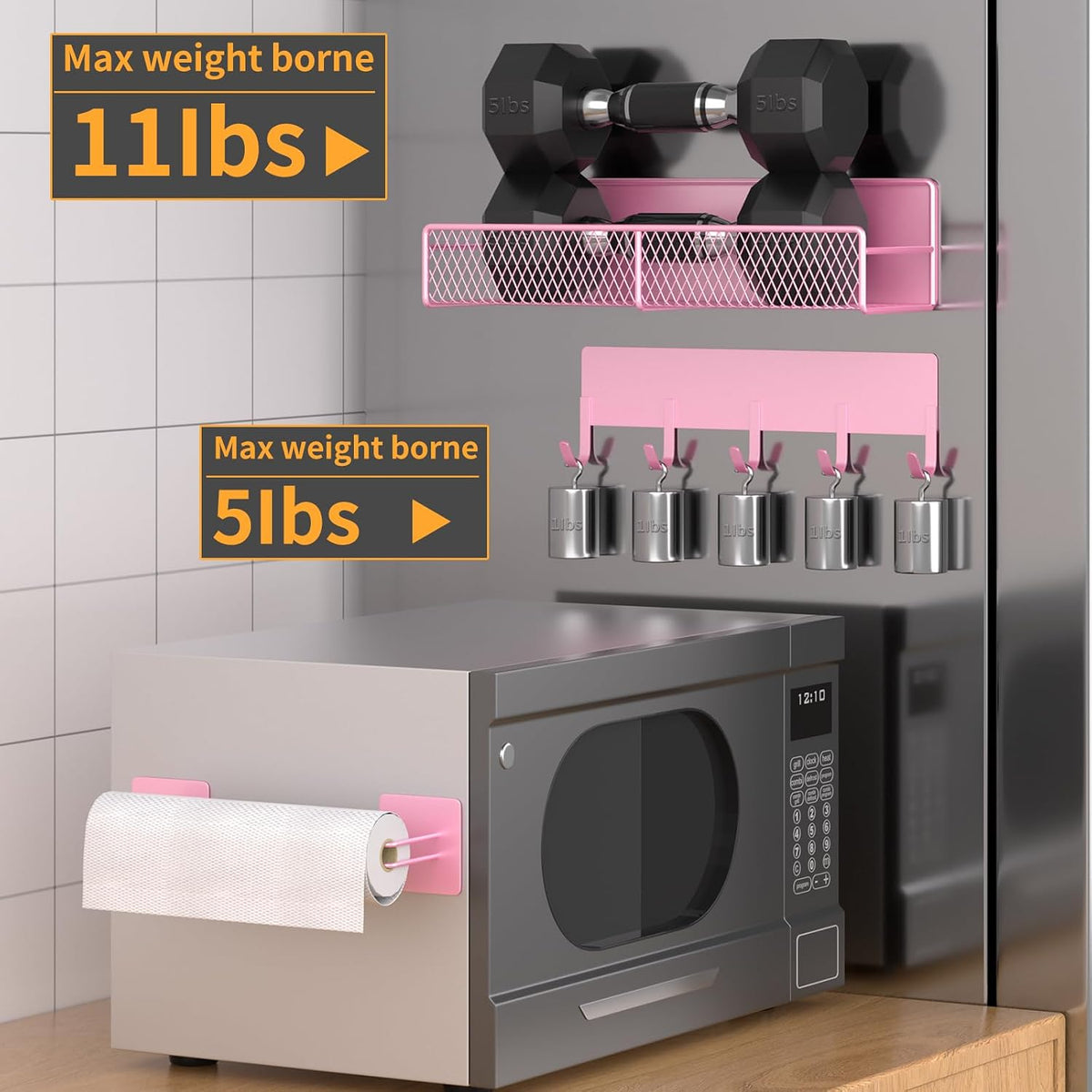Magnetic Spice Rack for Refrigerator, Metal Magnetic Shelf Black, Moveable Spice Organizer with Hooks, Super Magnetic Fridge Shelf for Kitchen Organization and Storage