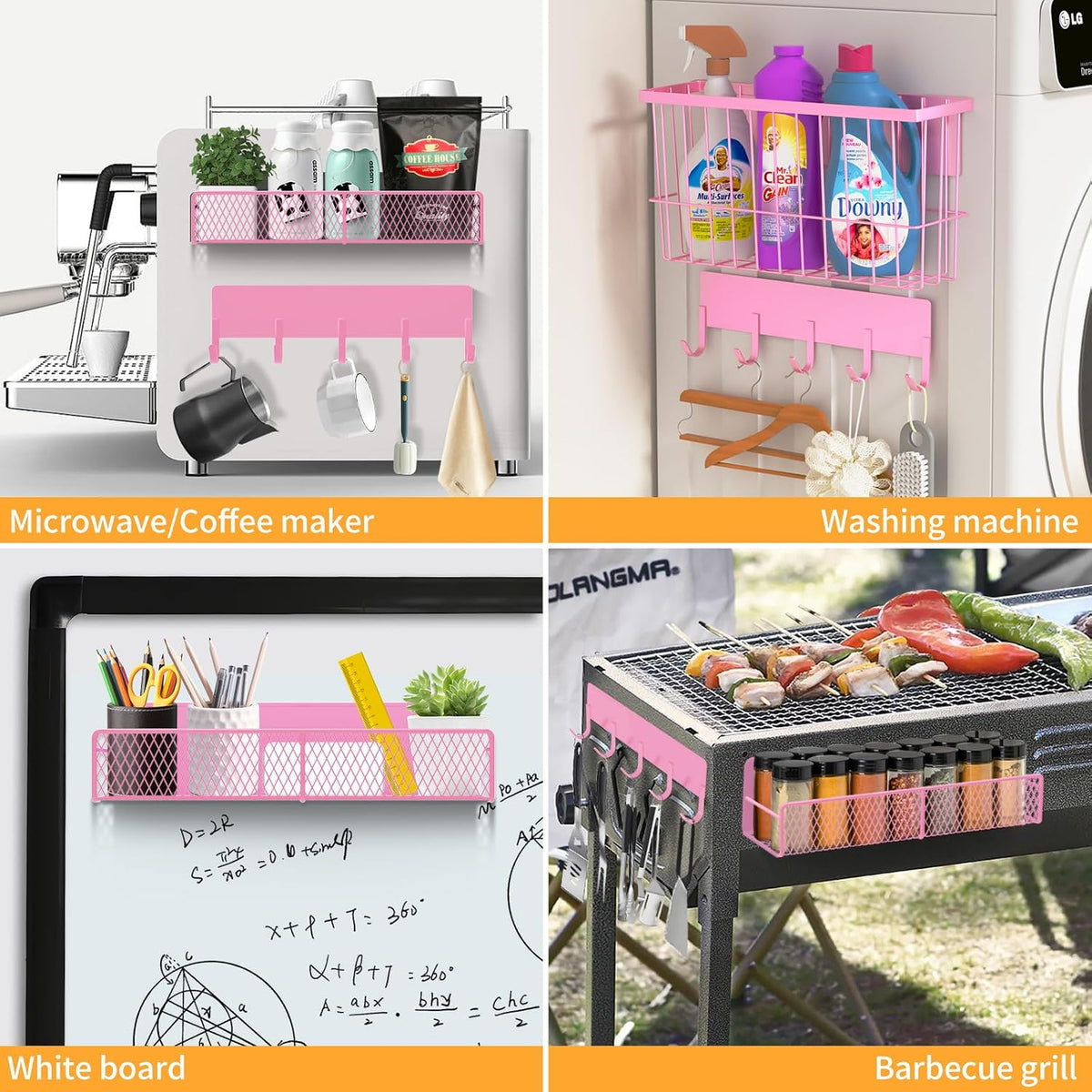 Magnetic Spice Rack for Refrigerator, Metal Magnetic Shelf Black, Moveable Spice Organizer with Hooks, Super Magnetic Fridge Shelf for Kitchen Organization and Storage