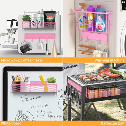 Magnetic Spice Rack for Refrigerator, Metal Magnetic Shelf Black, Moveable Spice Organizer with Hooks, Super Magnetic Fridge Shelf for Kitchen Organization and Storage
