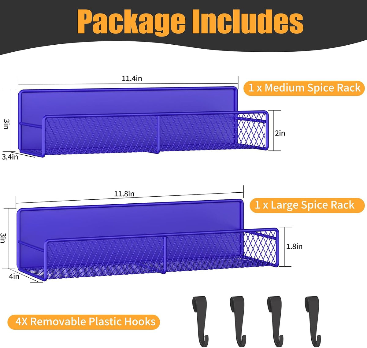 Magnetic Spice Rack for Refrigerator, Metal Magnetic Shelf Black, Moveable Spice Organizer with Hooks, Super Magnetic Fridge Shelf for Kitchen Organization and Storage