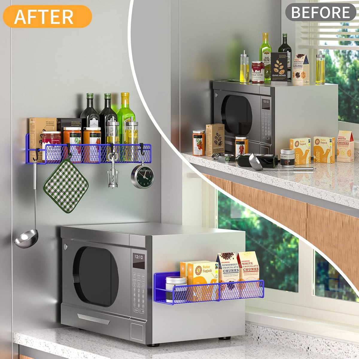 Magnetic Spice Rack for Refrigerator, Metal Magnetic Shelf Black, Moveable Spice Organizer with Hooks, Super Magnetic Fridge Shelf for Kitchen Organization and Storage