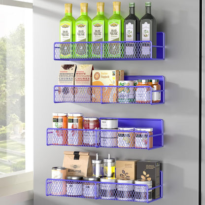 Magnetic Spice Rack for Refrigerator, Metal Magnetic Shelf Black, Moveable Spice Organizer with Hooks, Super Magnetic Fridge Shelf for Kitchen Organization and Storage