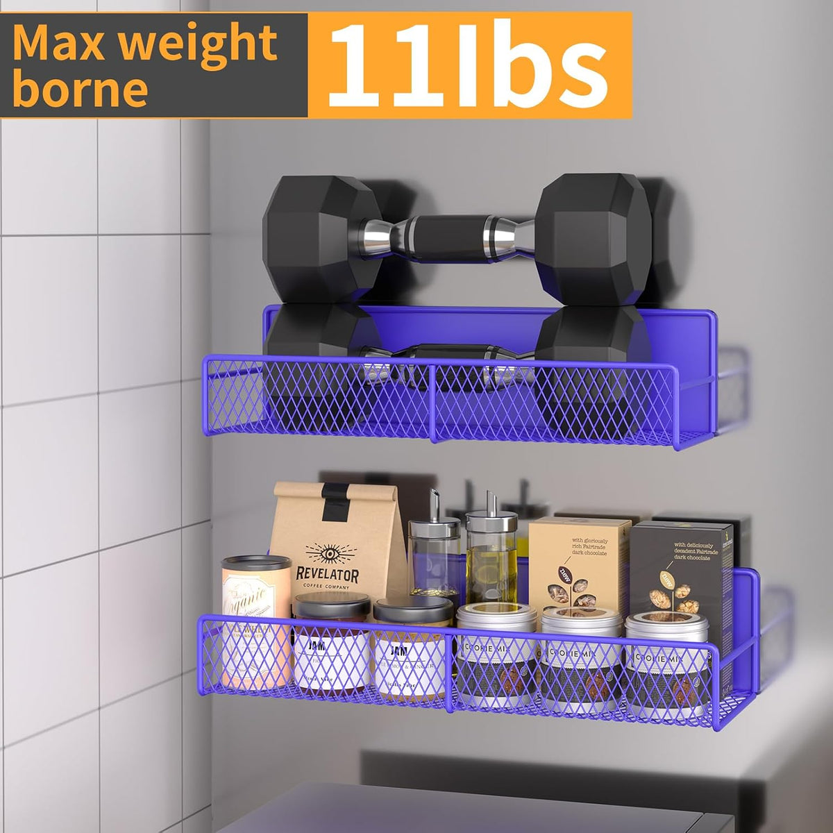 Magnetic Spice Rack for Refrigerator, Metal Magnetic Shelf Black, Moveable Spice Organizer with Hooks, Super Magnetic Fridge Shelf for Kitchen Organization and Storage